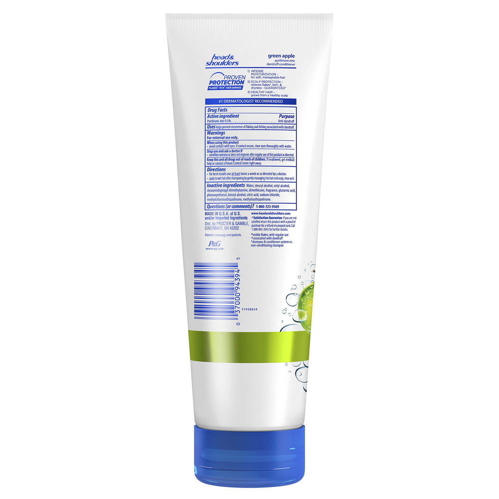 Head & Shoulders Acondicionador Manzana Verde, etiqueta: fórmula suave para cuero cabelludo sensible.