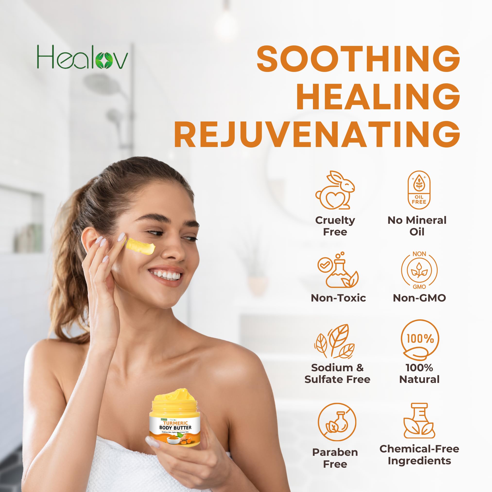 Fórmula de cúrcuma Healov, ingredientes naturales, sin aditivos.