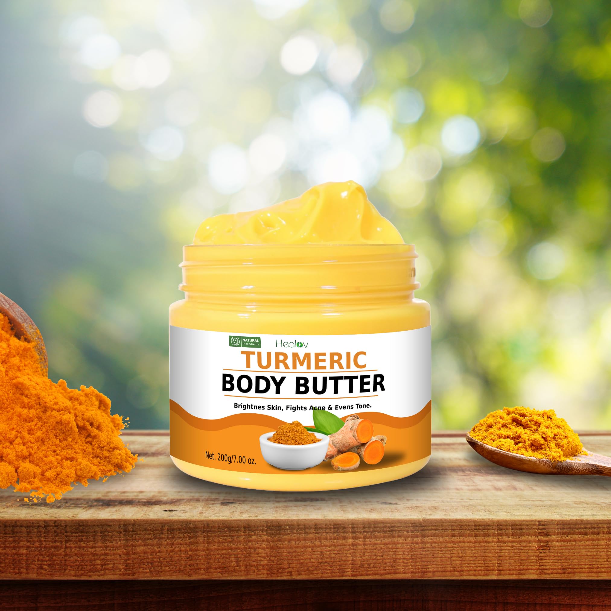 Crema de cúrcuma Healov, brillo sutil y tono uniforme.