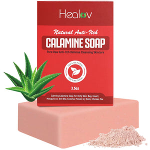 Healov jabon calamina para picor, alivio suave y piel calmada.