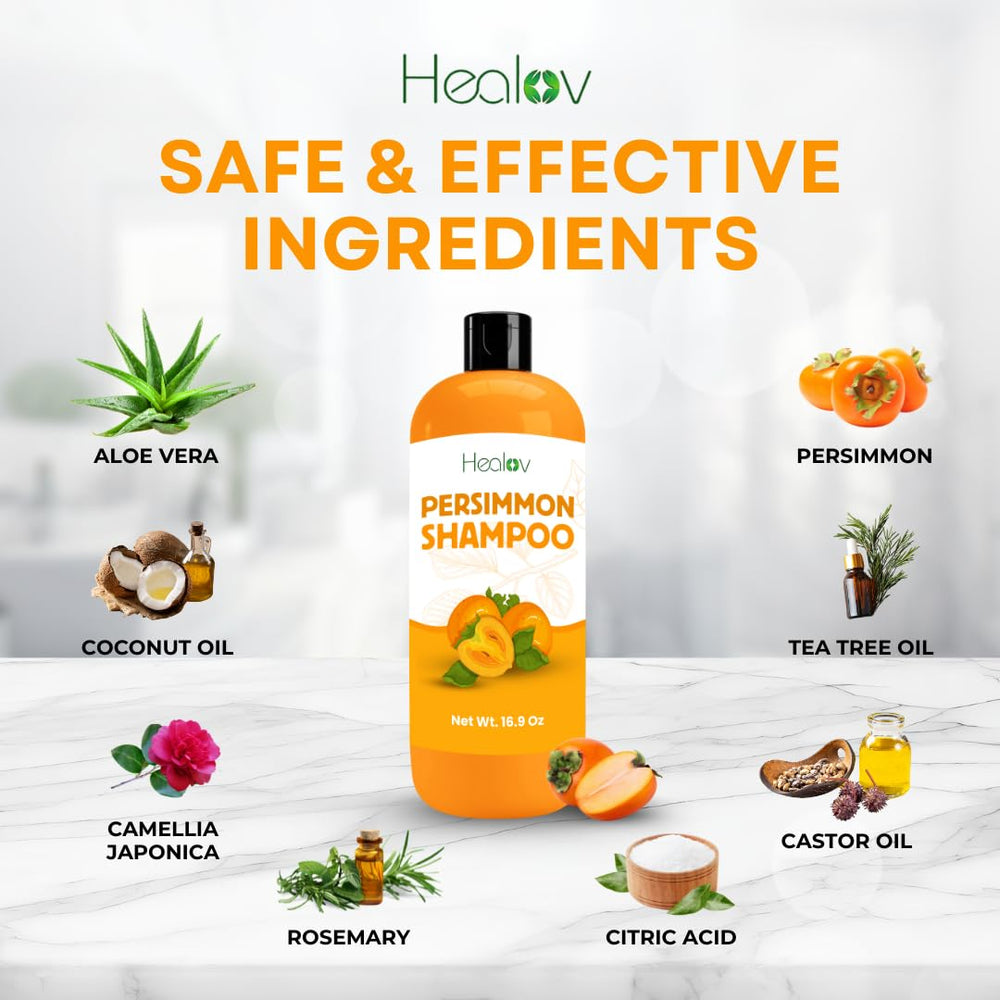 Brillo natural y cabello saludable después de usar Healov Persimmon Champú.