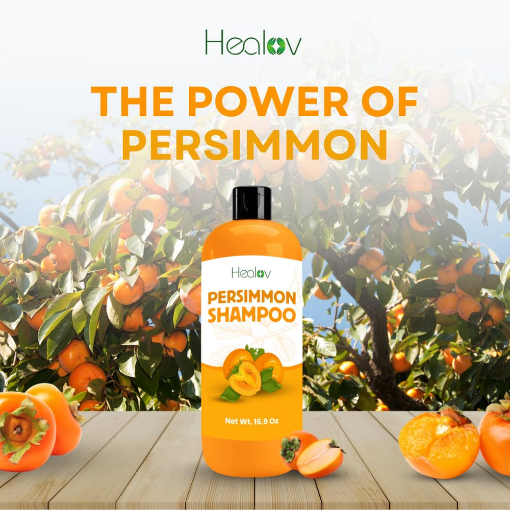Espuma cremosa de Healov Persimmon Champú aporta suavidad y nutrición al cabello.