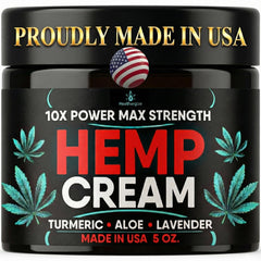 Healthergize crema de cáñamo para cuerpo, frente del frasco, hidratación rápida