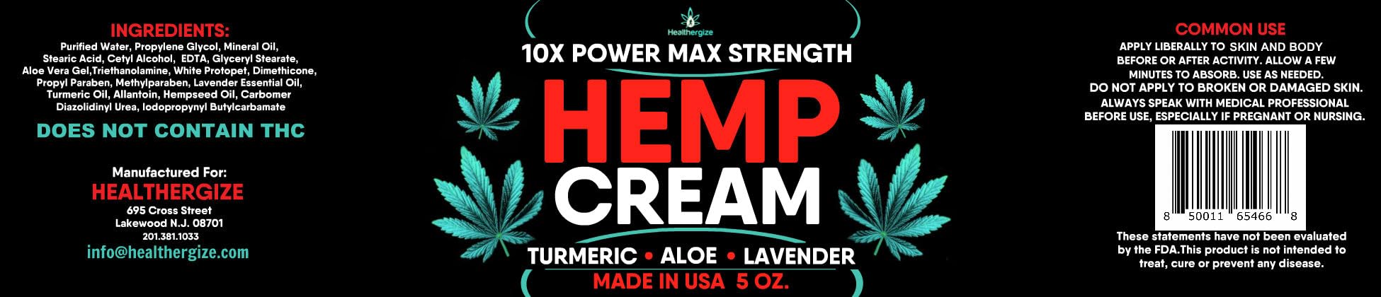 Healthergize crema de cáñamo, hecha en Estados Unidos