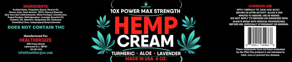 Healthergize crema de cáñamo, hecha en Estados Unidos