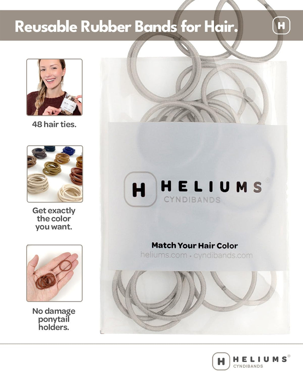 Heliums gomas-cabello-pequenas-marron-oscuro, paquete con 48 unidades.
