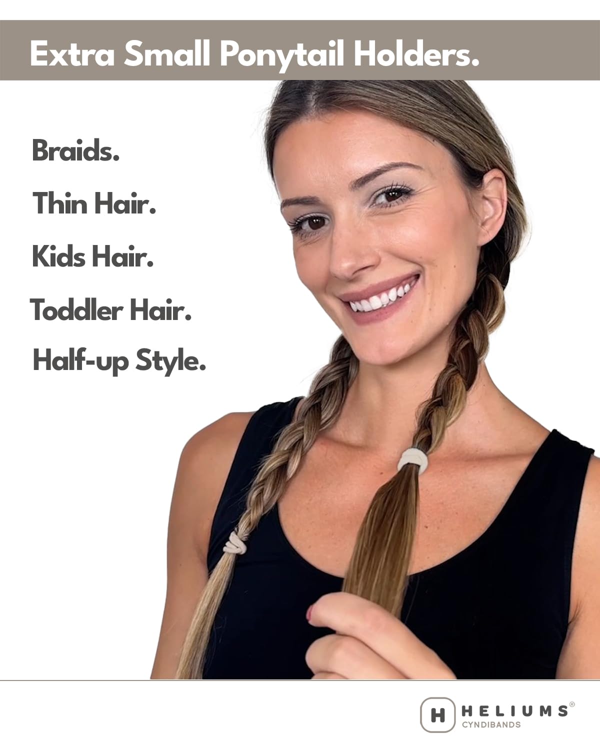 Gomas Heliums para coletas de niñas, sujeción estable sin enganchar el cabello.