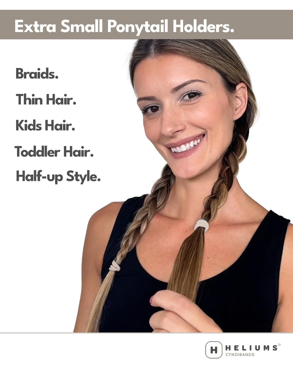 Gomas Heliums para coletas de niñas, sujeción estable sin enganchar el cabello.