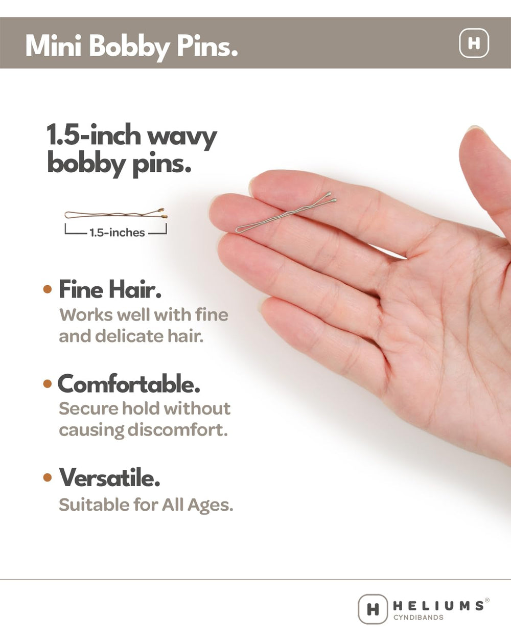 Pinzas Heliums mini para cabello fino, uso diario discreto.