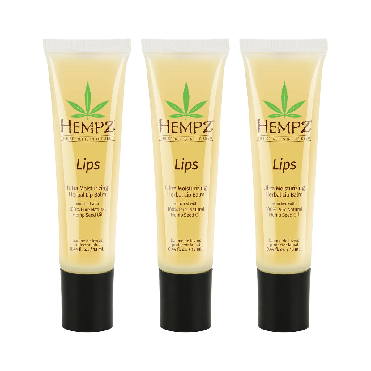 Hempz Bálsamo labial original tres pack para viaje con hidratación rápida.