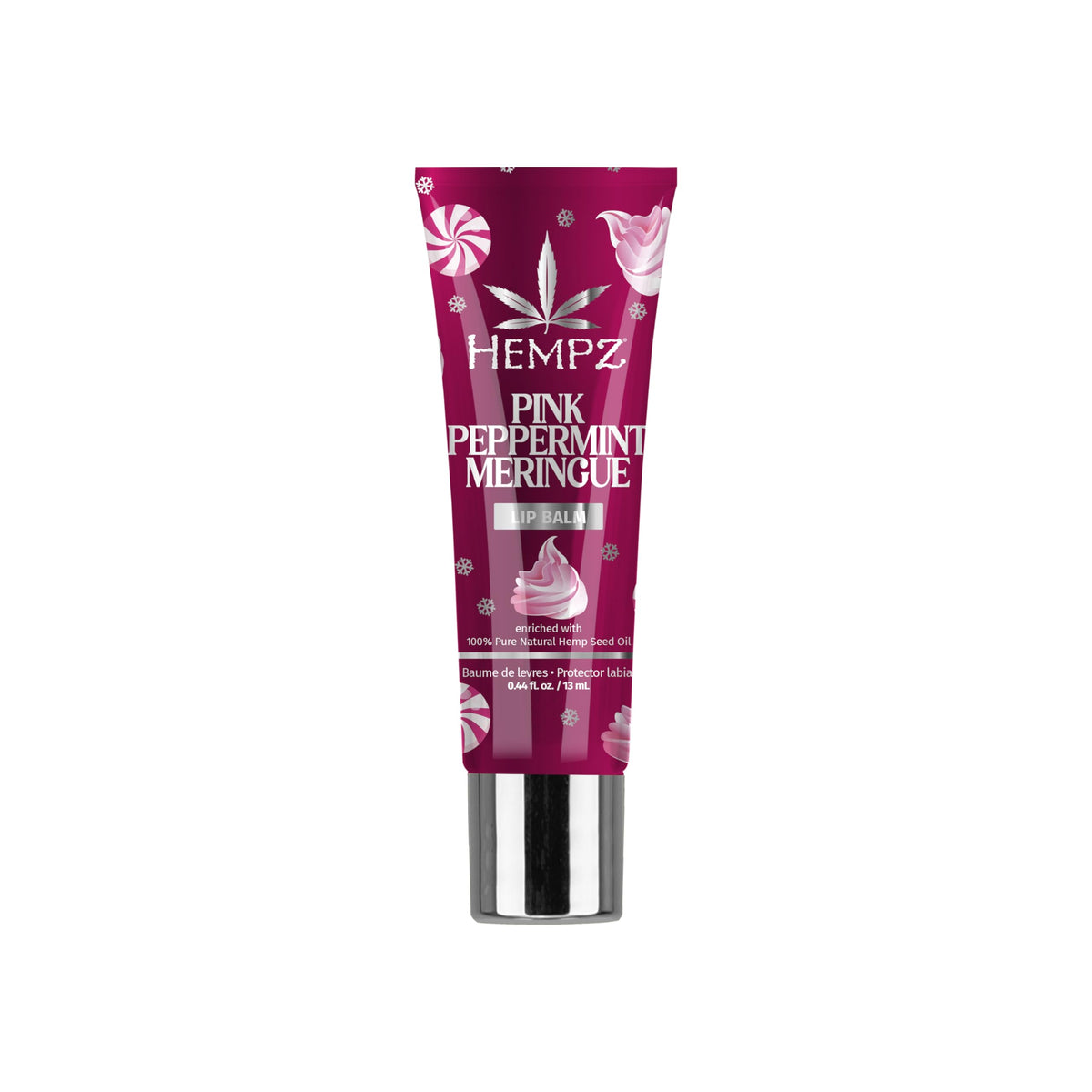 Bálsamo labial Hempz Pink Peppermint Meringue en tubo, hidratación suave.