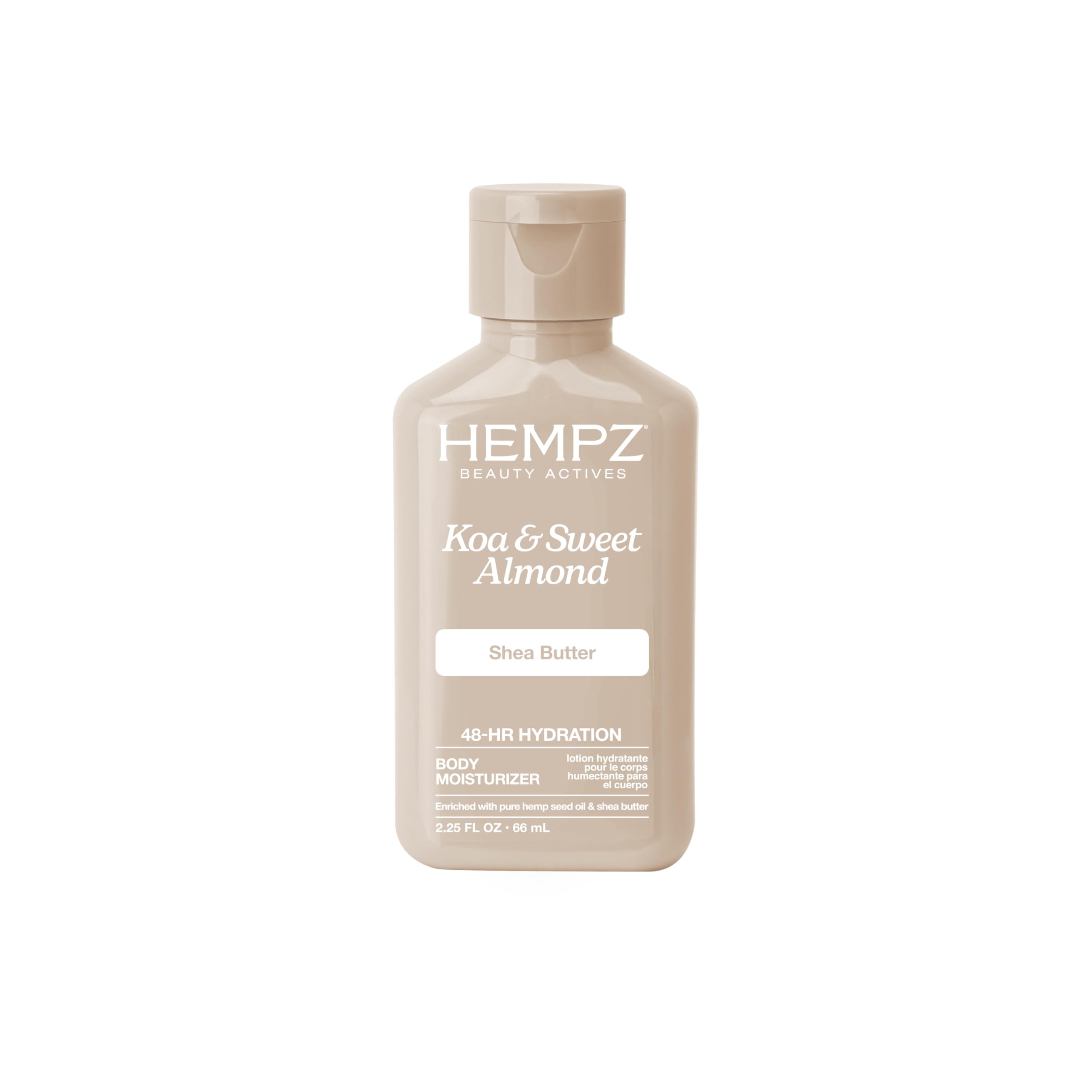 Hempz crema corporal koa-almendra en bote para hidratación ligera diaria
