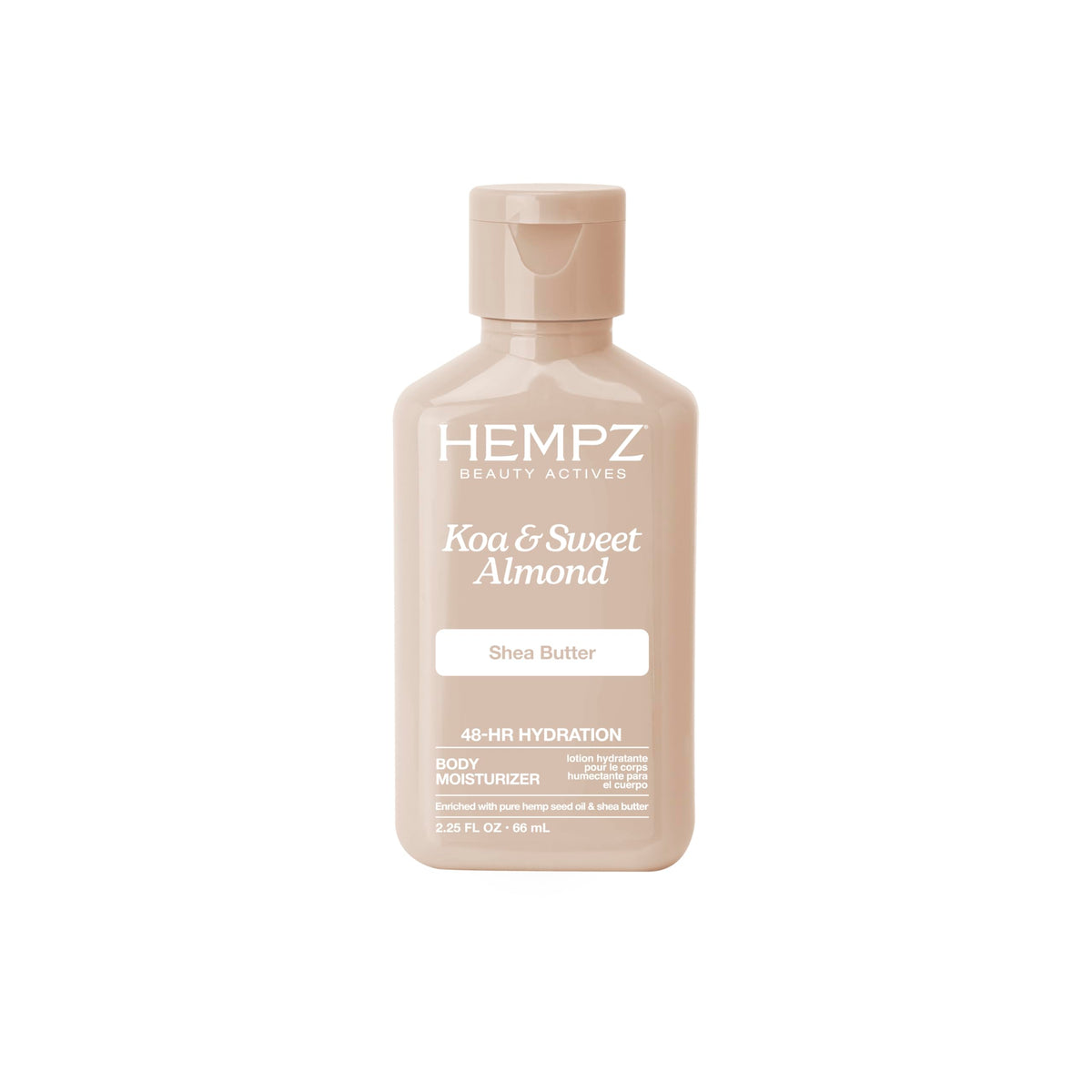 Hempz crema corporal koa-almendra en bote para hidratación ligera diaria