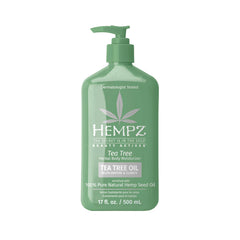 Hempz loción corporal árbol de té, frasco para hidratación diaria suave.