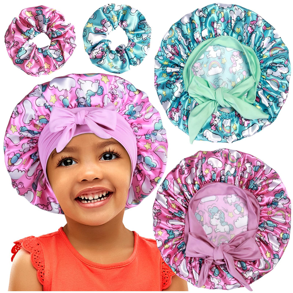 Bonete de satén Heniho para niñas, ideal para dormir y proteger rizos durante la noche.