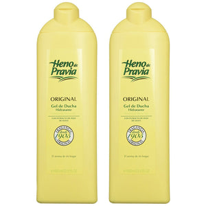 Heno de Pravia, botella de gel de ducha, aroma clásico para uso diario.
