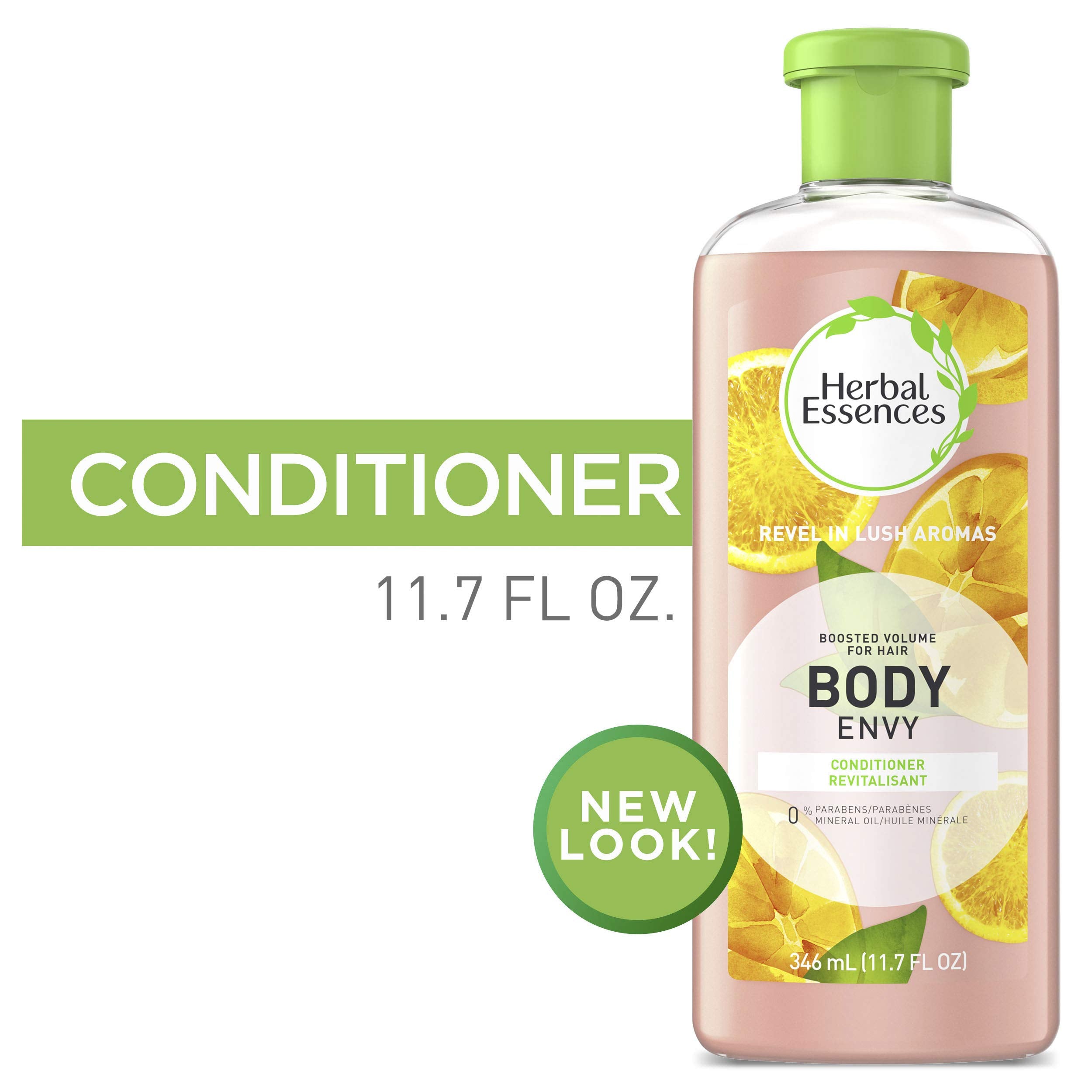 Envase 100% reciclable de Herbal Essences Body Envy para cuidado sostenible.