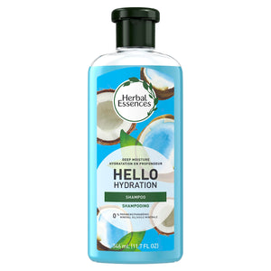 Herbal Essences Hello Hydration, botella visible con hidratación profunda para cabello seco.