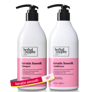 Herbalosophy keratina champú y acondicionador: frente, cabello suave y brillo saludable