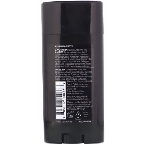 Herban Cowboy Forest desodorante, envase de 2.8 onzas para frescura continua