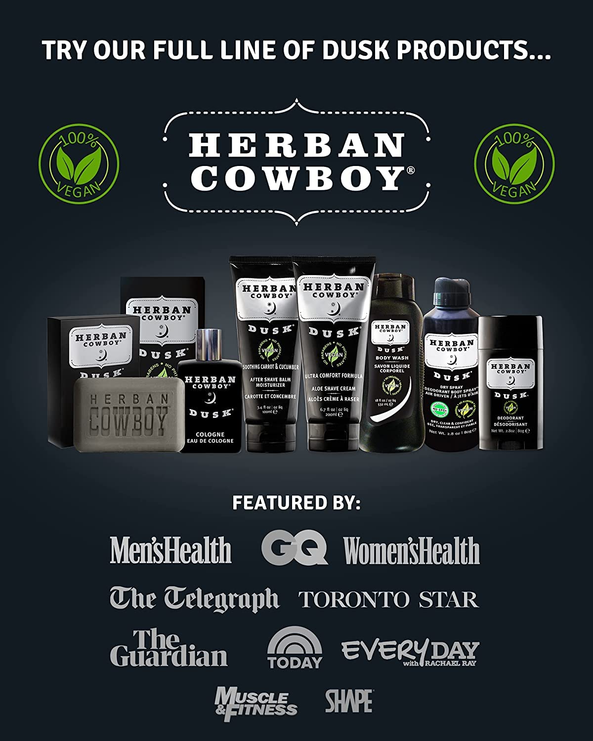 Herban Cowboy DUSK desodorante tres-paquetes, interior con tapa de seguridad