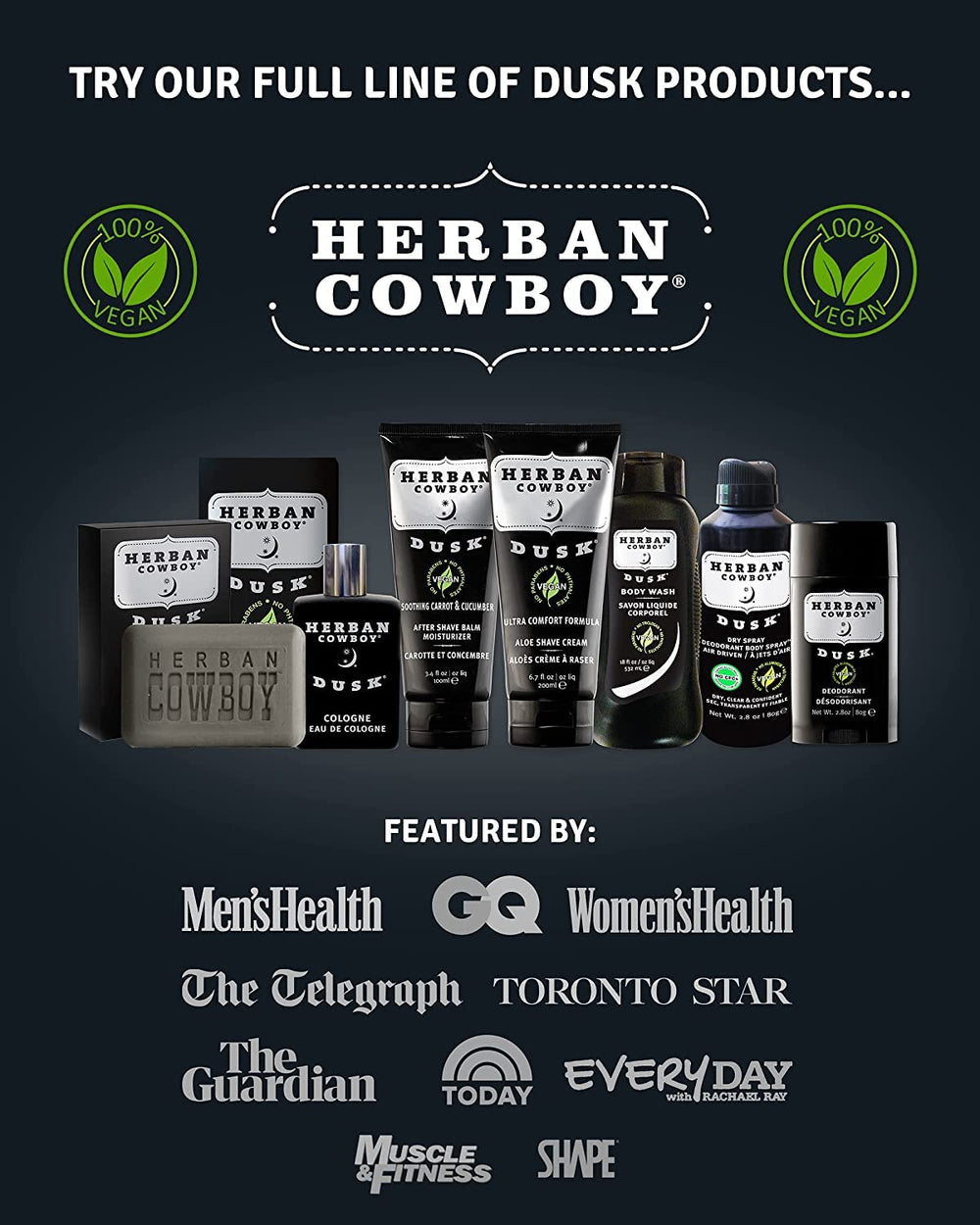 Herban Cowboy DUSK desodorante tres-paquetes, interior con tapa de seguridad