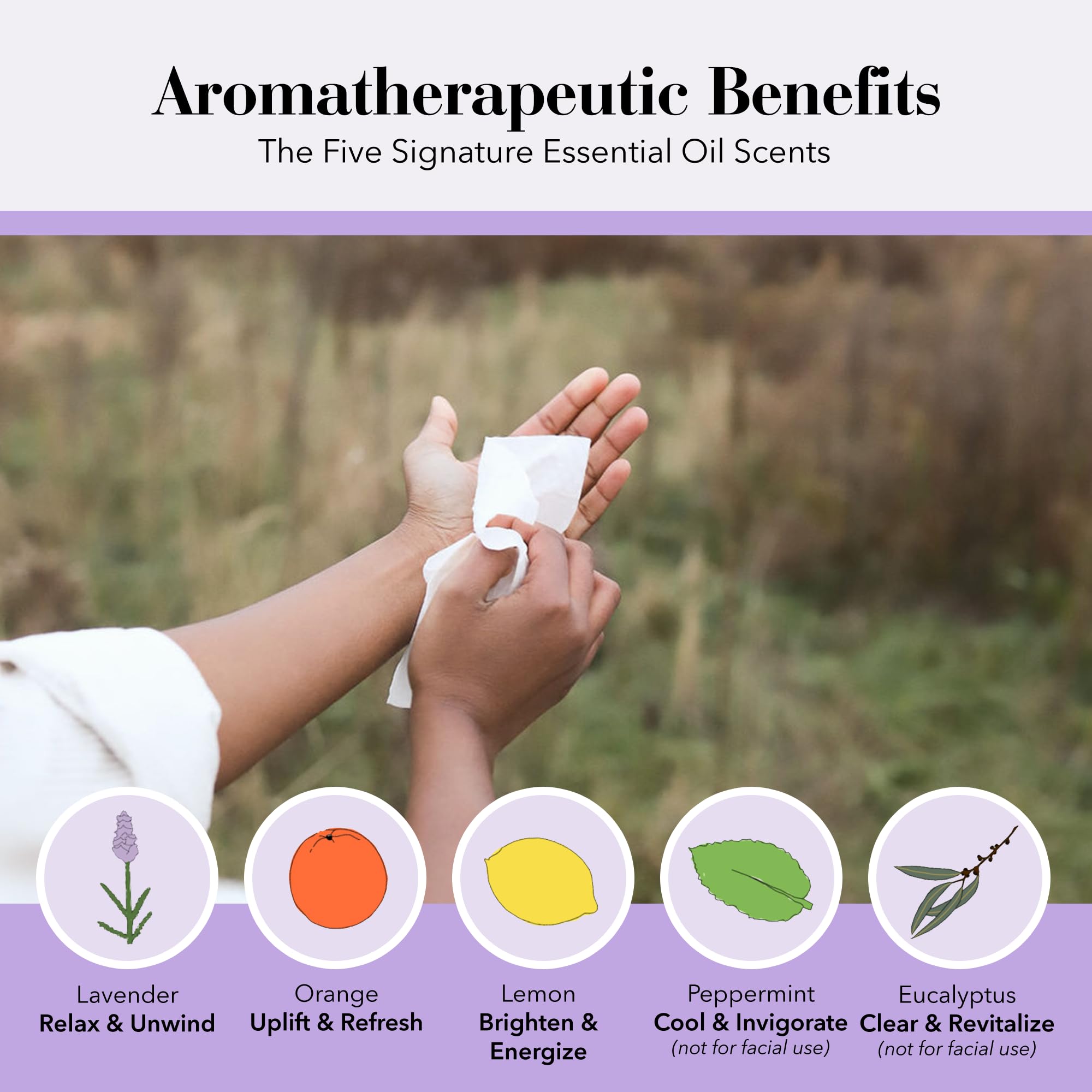Herban Essentials lavanda: toallitas aromaterapia lavanda para relajación instantánea.