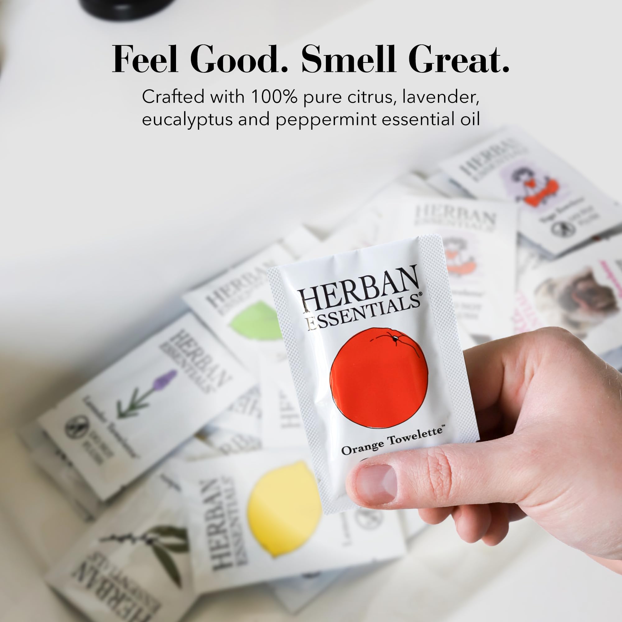 Herban Essentials naranja-limon: toallitas cítricas energizantes para inicio de día.