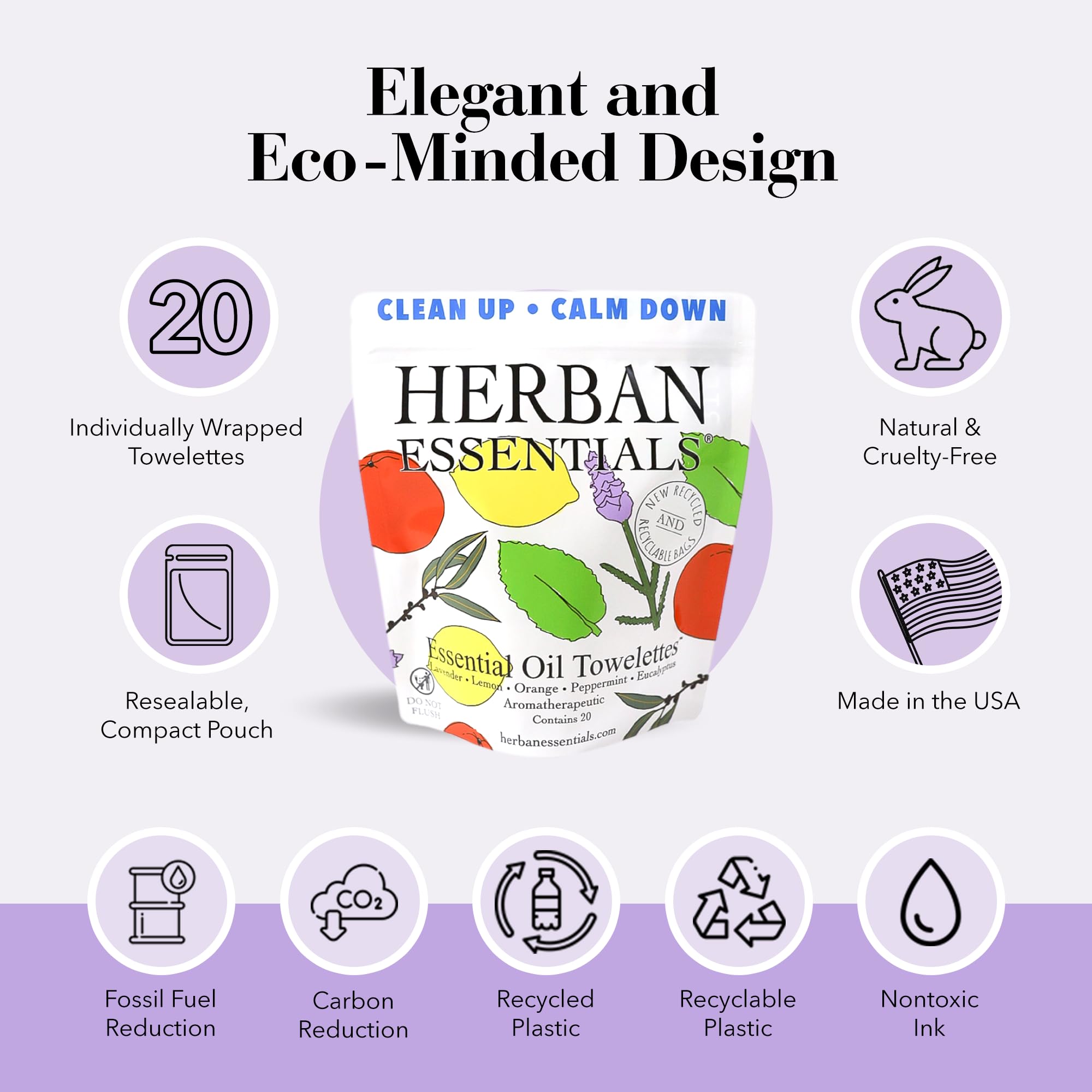 Herban Essentials toallitas de viaje en tamaño compacto, perfectas para bolso.