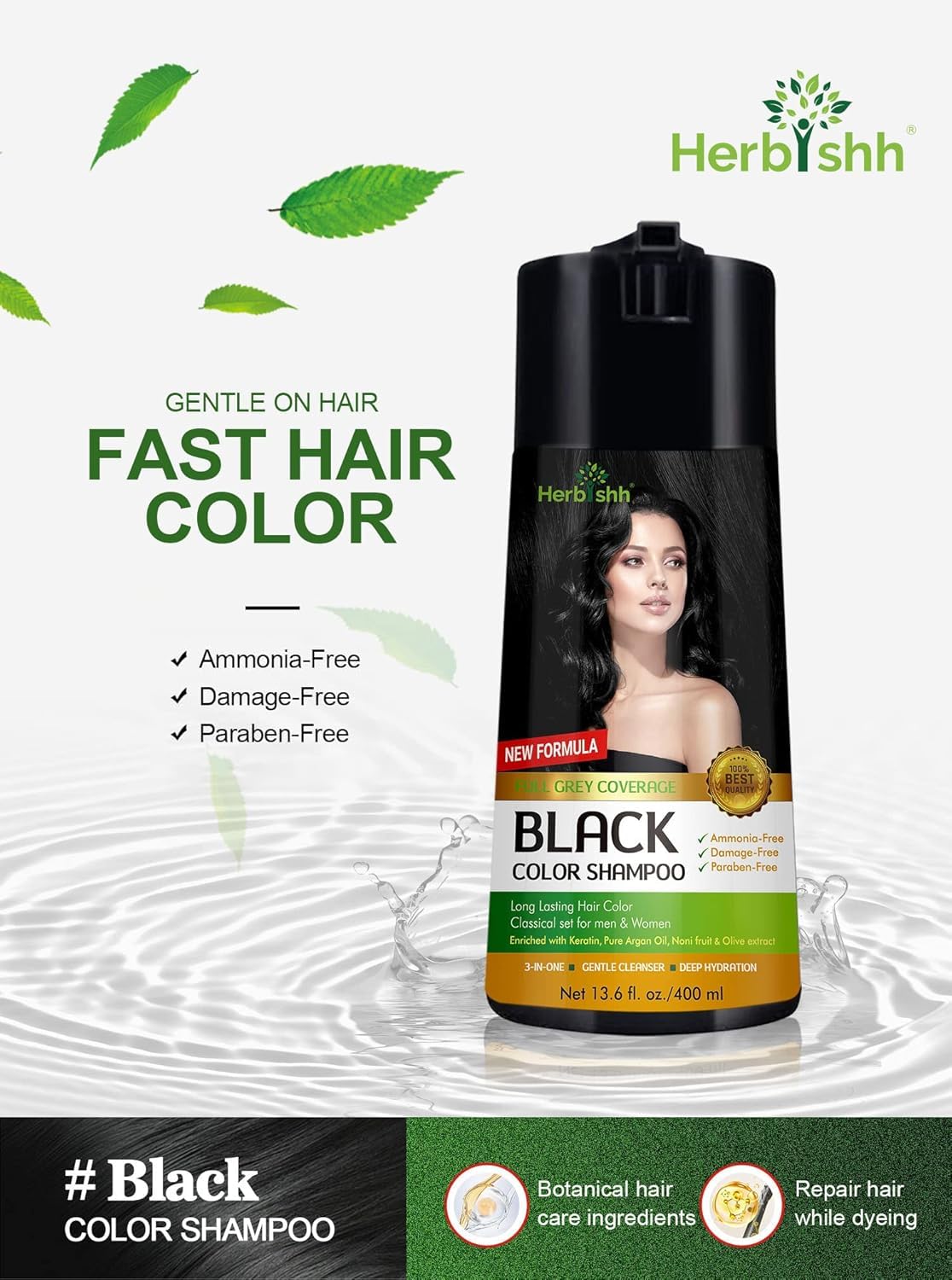 Herbishh Champú Colorante, aplicación en cabello gris para acabado rápido.