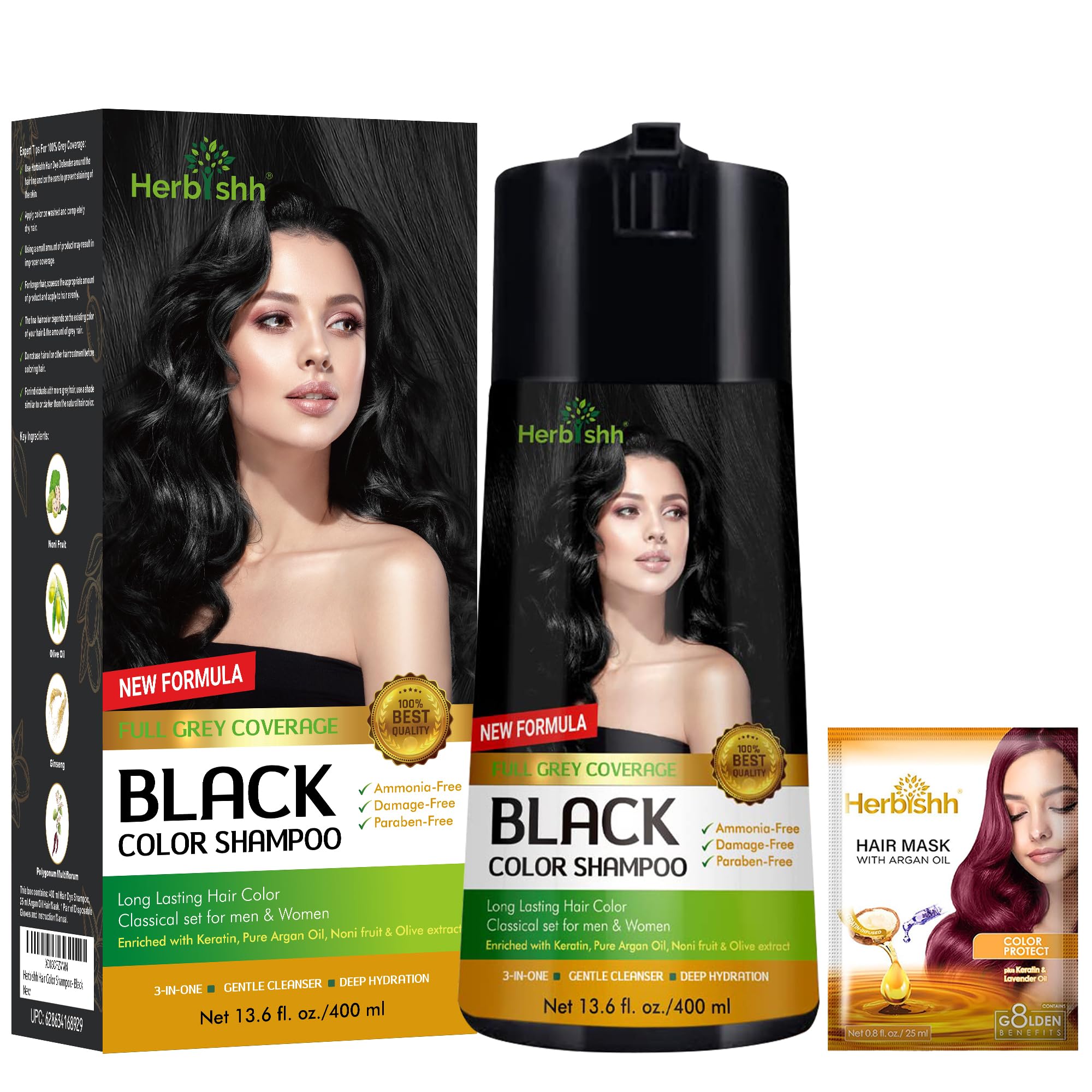 Herbishh Champú Colorante para canas: botella visible y color uniforme.