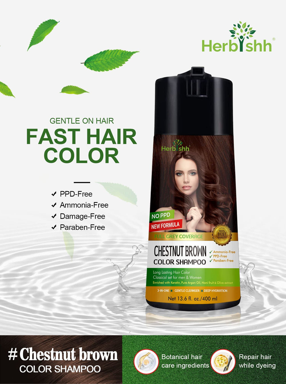 Herbishh Color Shampoo con aceite de argán, hidratación profunda y suavidad.
