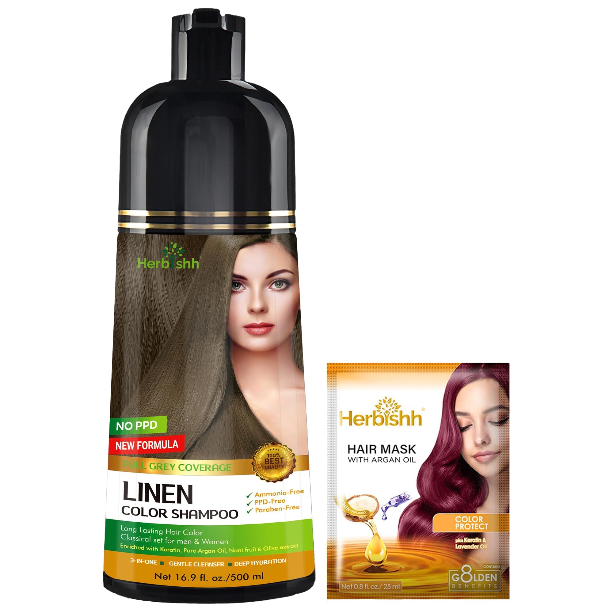 Herbishh Color Shampoo para cabello gris, muestra color vibrante y uniforme.
