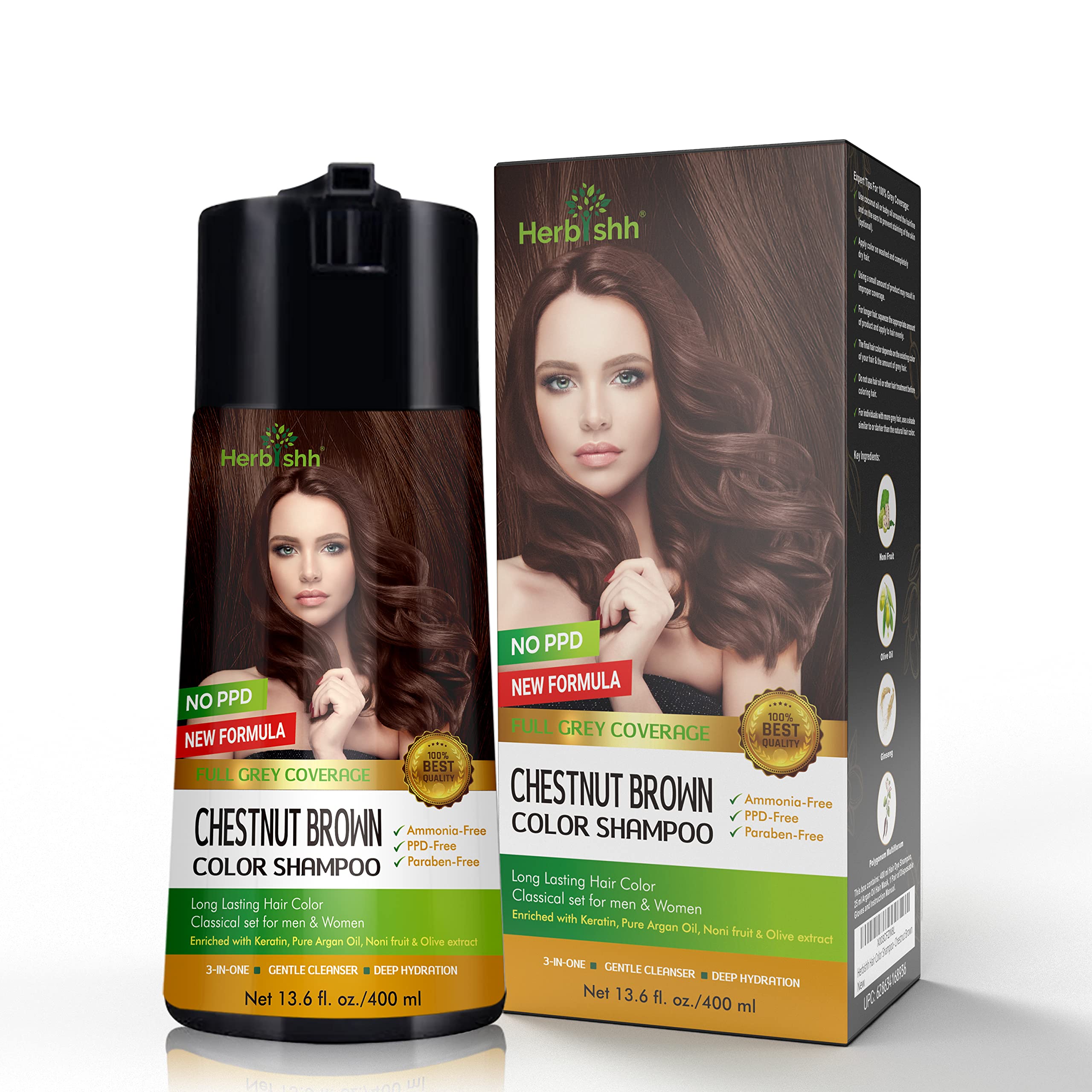 Shampoo de Herbishh con keratina, enfoque en fortalecimiento durante la coloración.