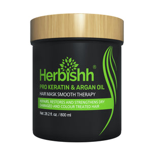 Mascarilla de argán Herbishh en bote, hidratación profunda para cabello seco.