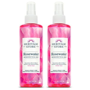 HERITAGE STORE agua de rosas en botella frontal, sensación refrescante para la piel.