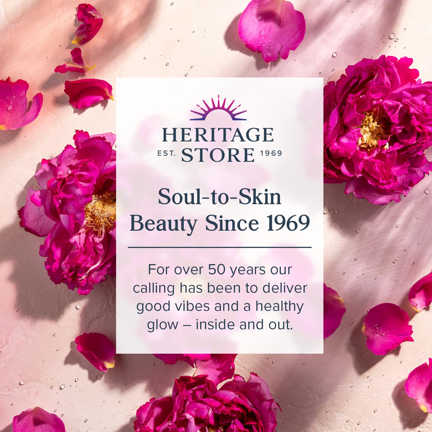 HERITAGE STORE Rosewater & Glycerin minimal ingredients highlight for gentle daily use.