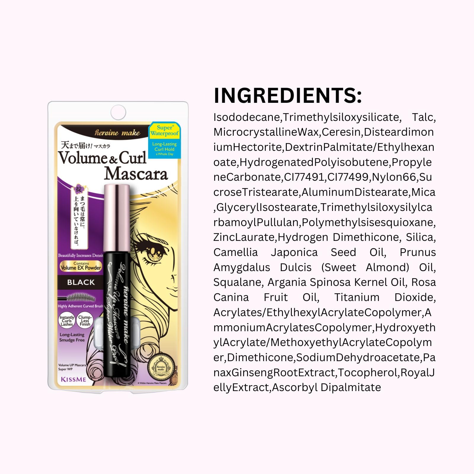 Heroine Make mascara diseño compacto, perfecto para viaje y retoques rapidos.