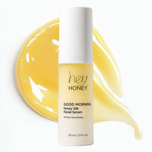 Hey Honey suero facial, botella elegante para hidratación intensa.