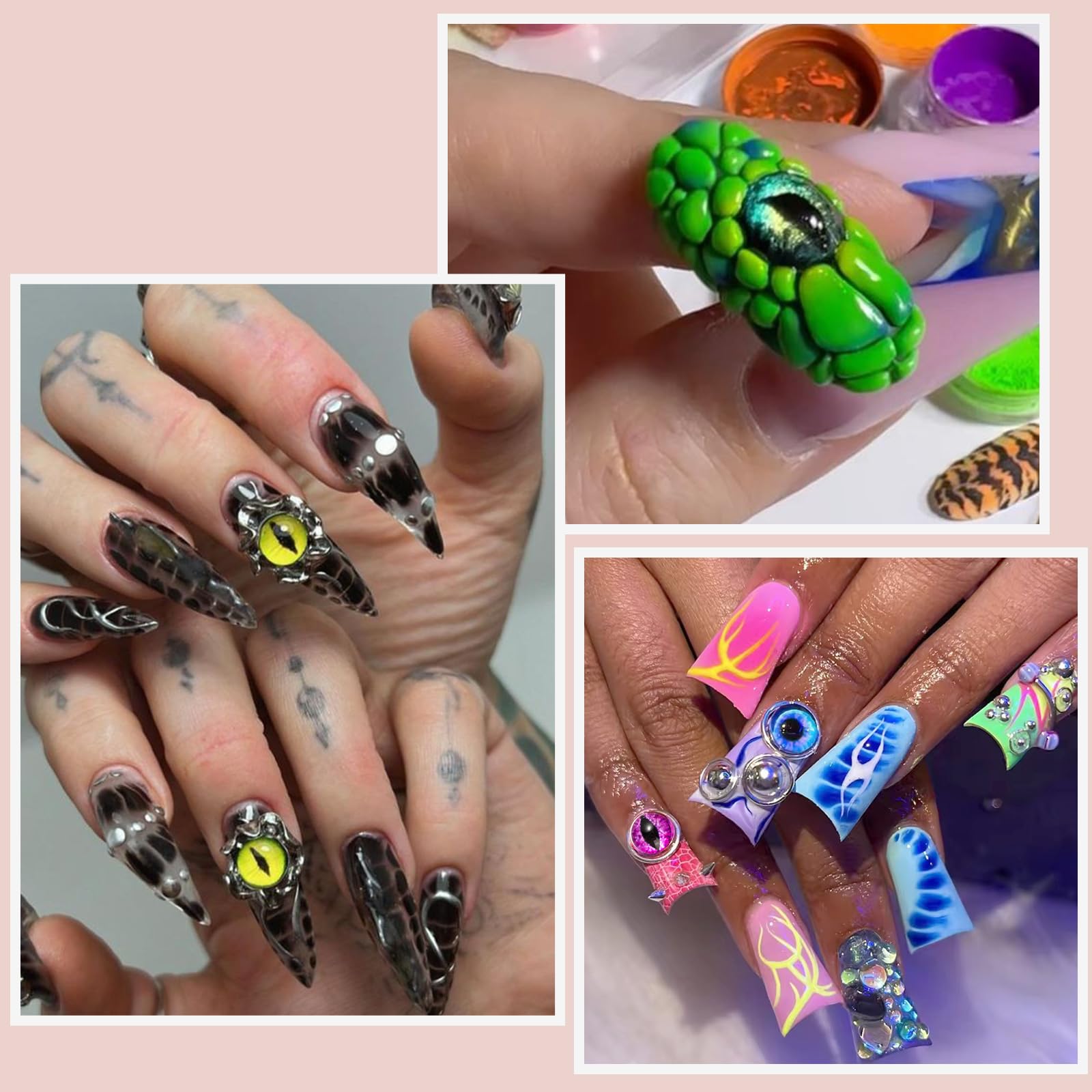 Ojos 3D para uñas, de HFKPJRT, ideal para decoraciones creativas.