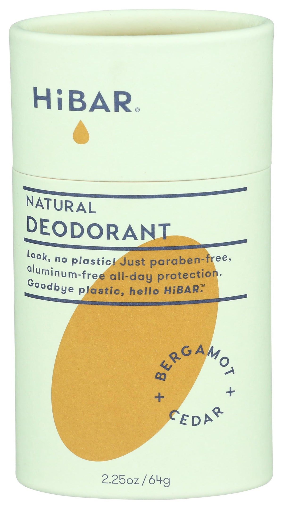 HiBAR Bergamota y Cedro en envase sin plástico, protección duradera todo el día.
