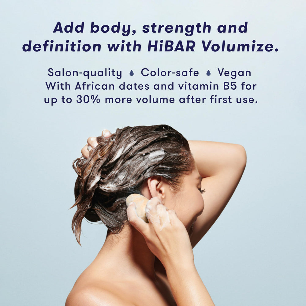 HiBAR Volumize acondicionador barra: define y suaviza sin residuos.