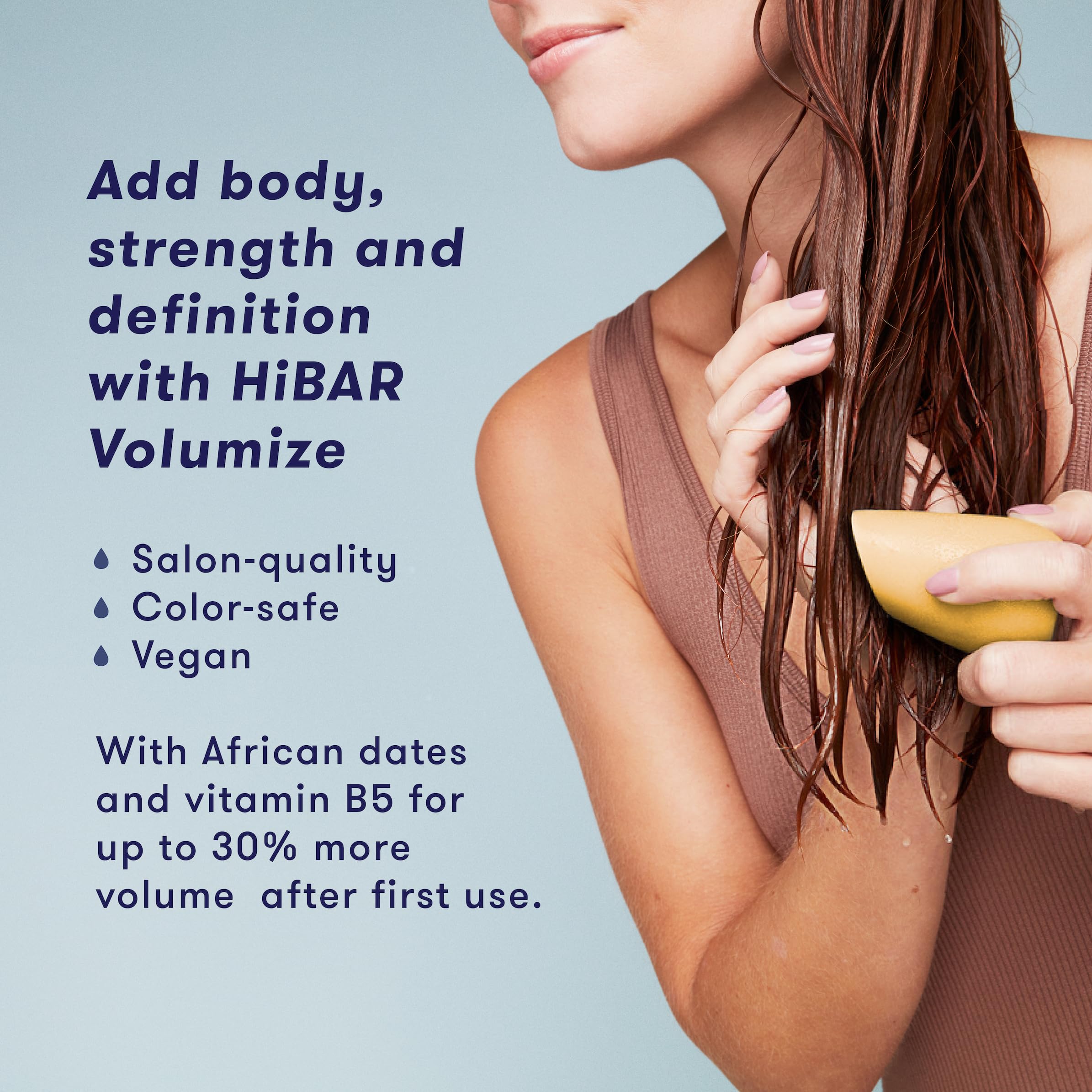 HiBAR Volumize Barra Condicionador con extracto de dátil fermentado para más volumen.