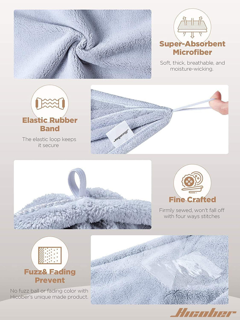 Toalla Hicober de microfibra: secado suave para cabello rizado