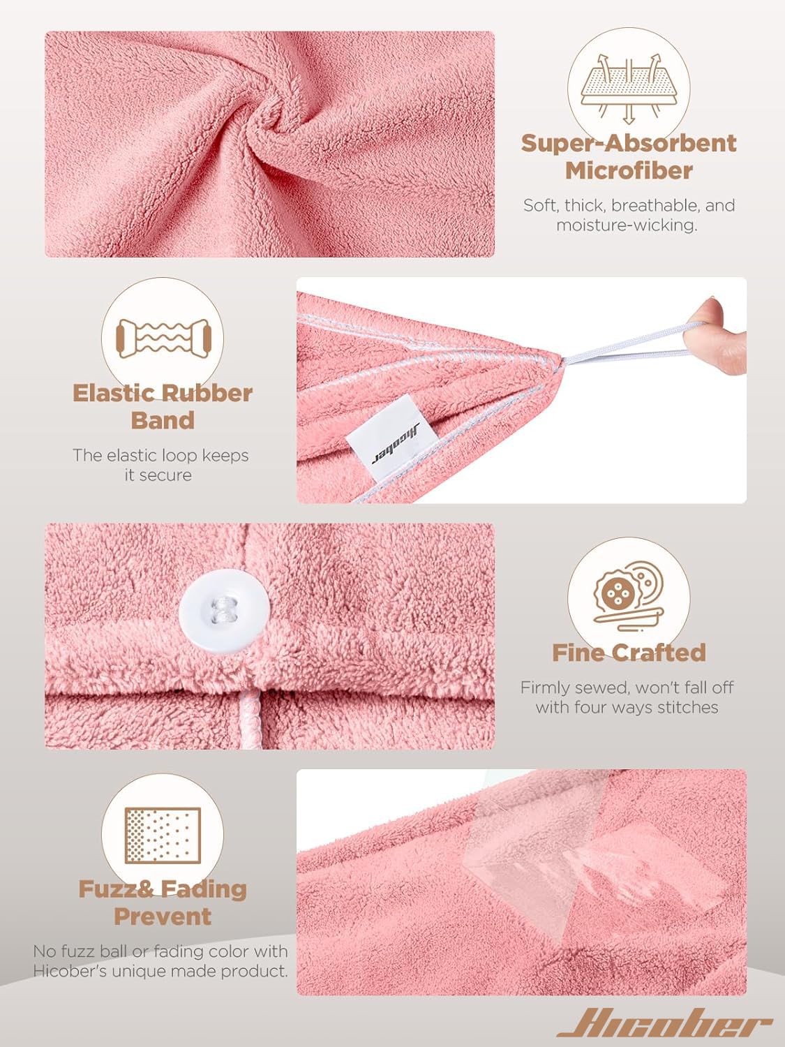 Turbante Hicober de microfibra púrpura, uso diario tras ducha