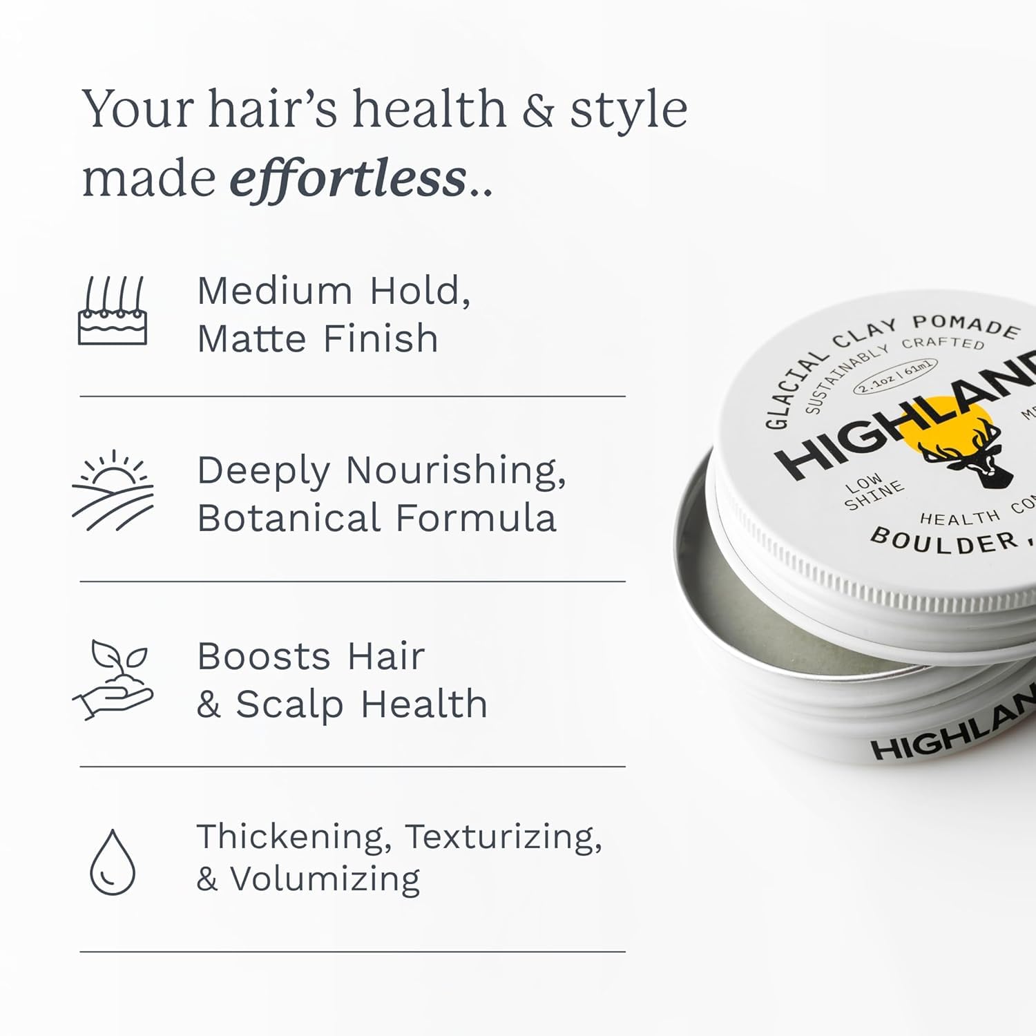 Highland Pomada Fijacion Media Acabado Mate ideal para looks discretos.