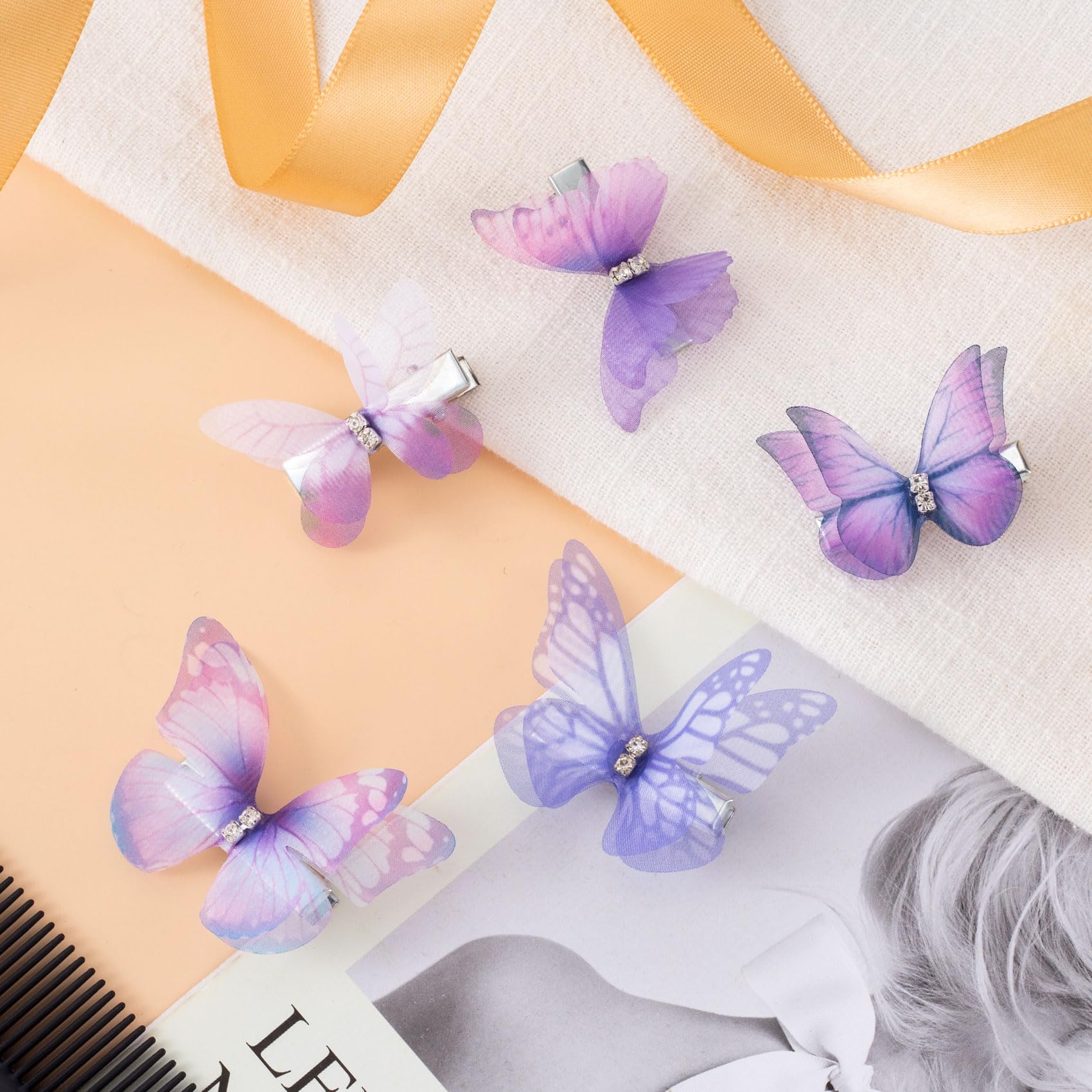 Pinzas HINZIC mariposa púrpura con cierre seguro para sostener el cabello.