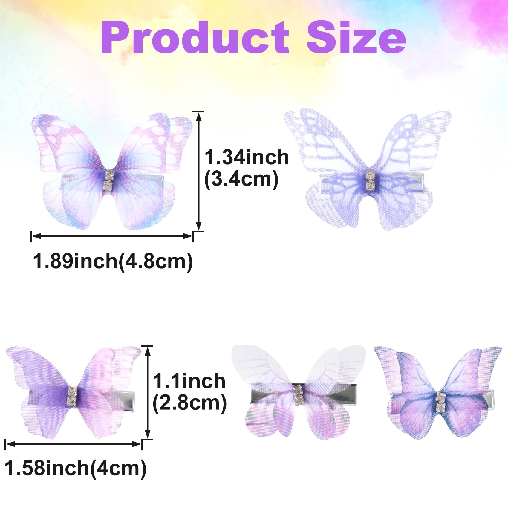 Pinzas HINZIC mariposa púrpura tamaño 4-8 cm para cabello fino.