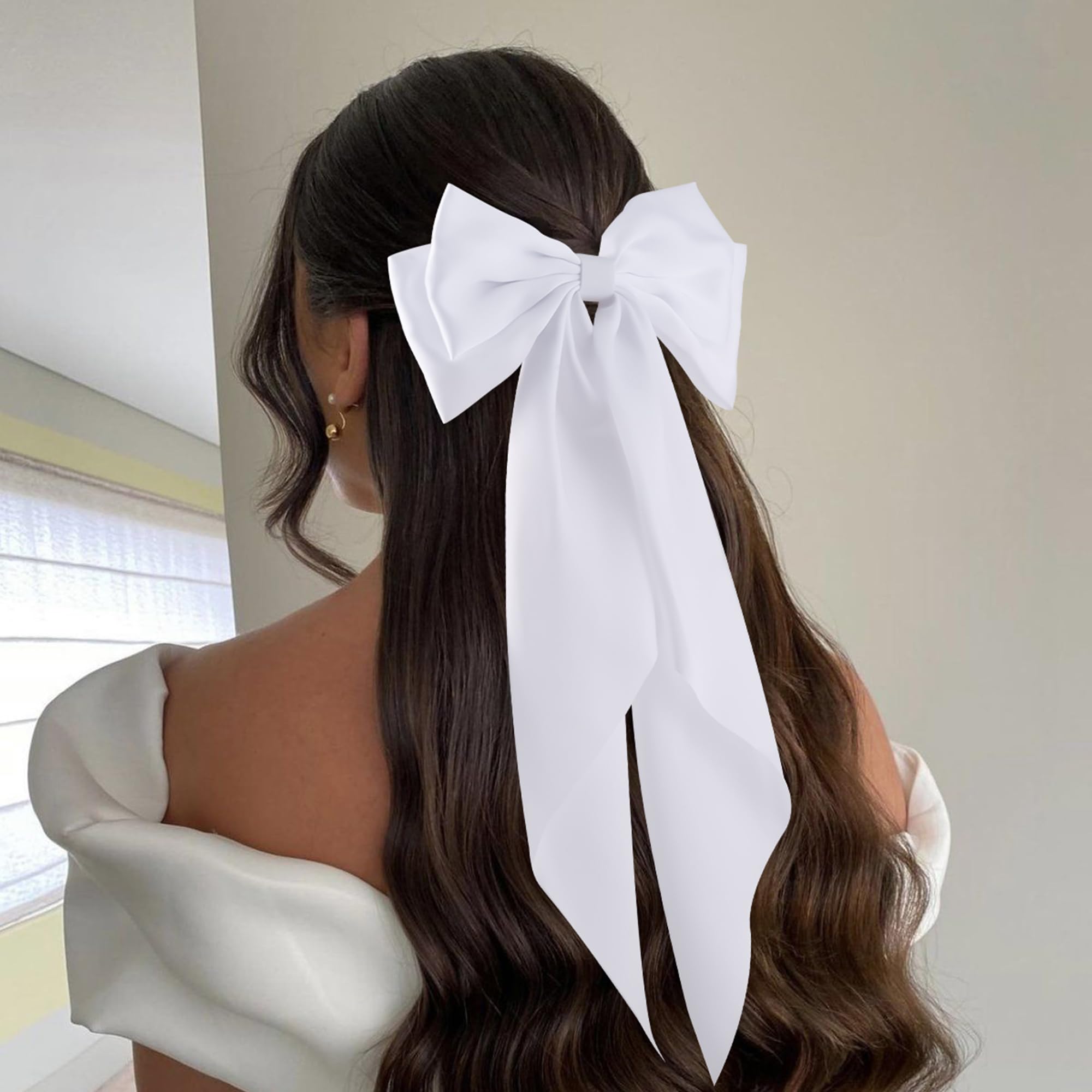 hisial broche lazo grande con cola larga, clip seguro para cabello