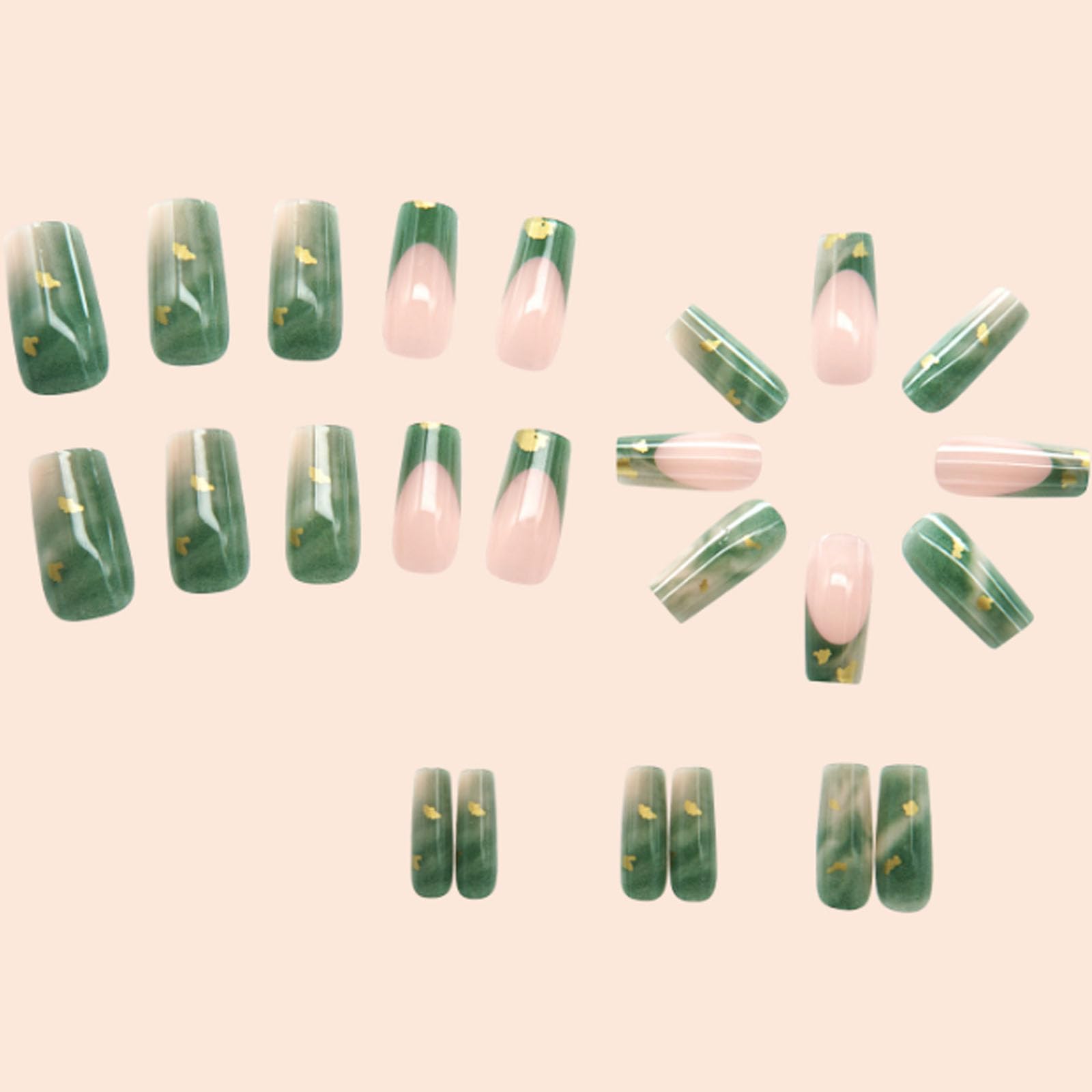 Uñas Hkanlre marmol verde en diseño francés para eventos.